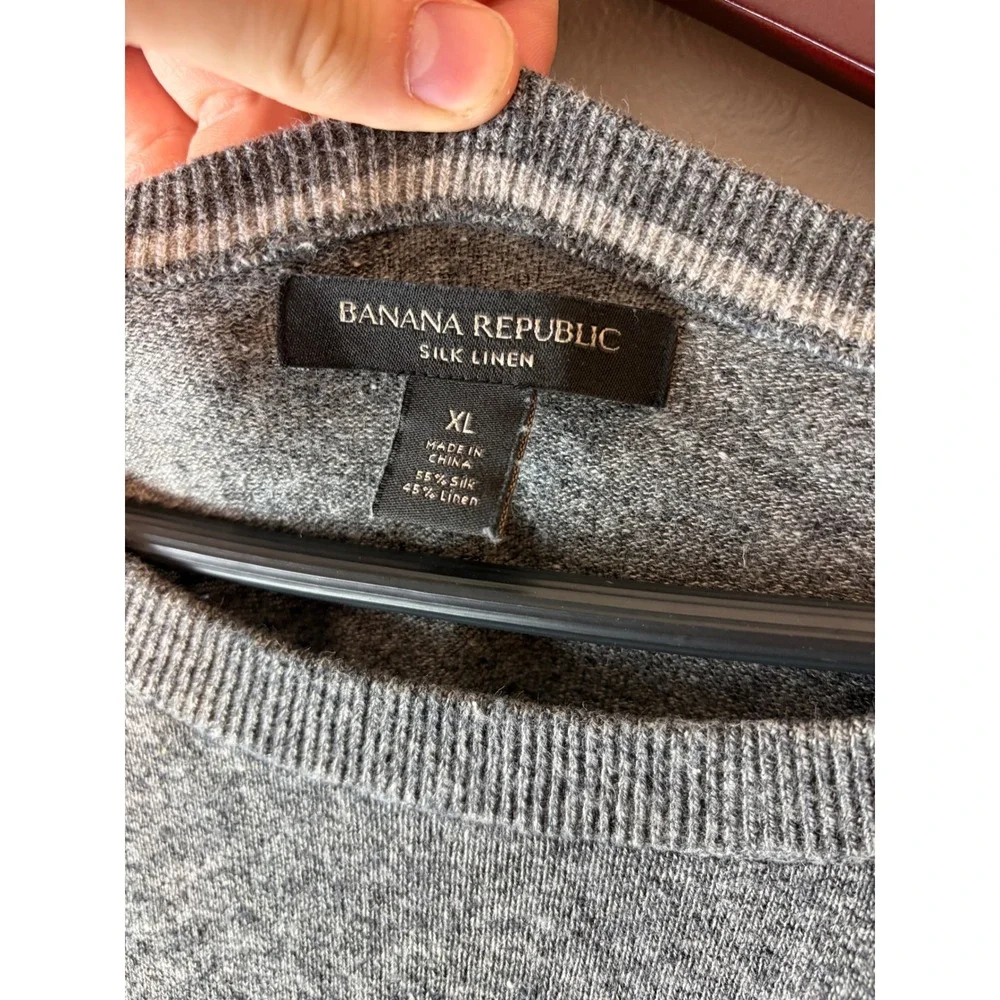 Banana Republic Mens XL Gray Silk Linen Blend Crew Neck Sweater Lightweight Knit